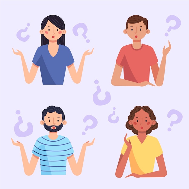 質問イラストを尋ねる有機フラットの人々