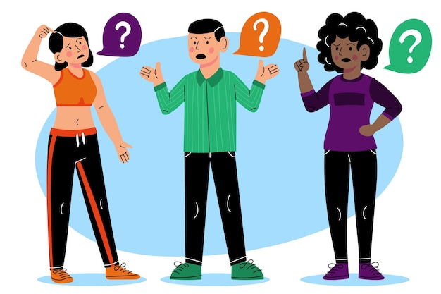 Free vector organic flat people asking questions set