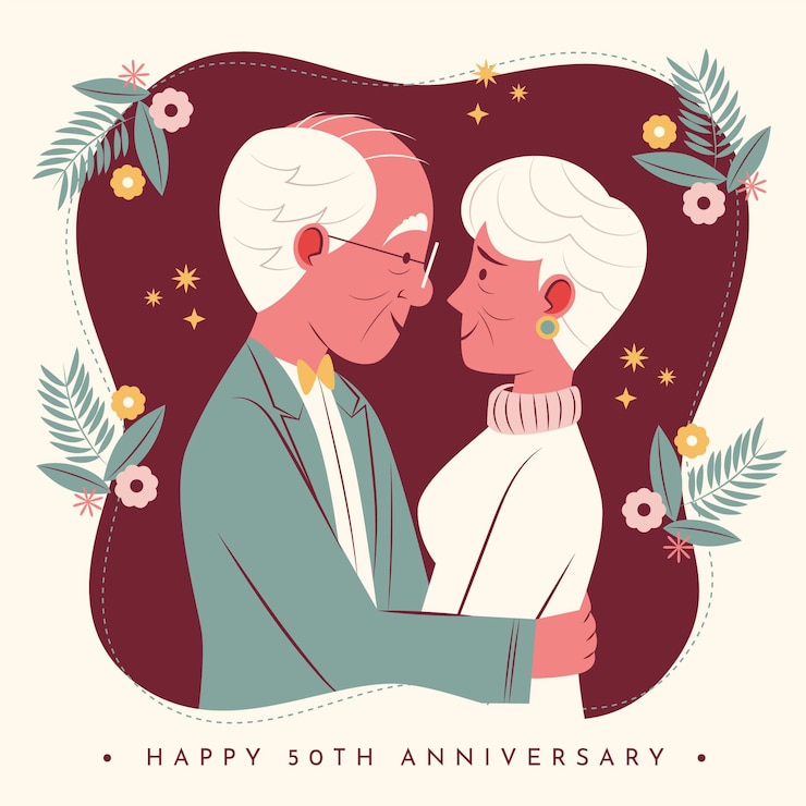 Free Vector organic flat people celebrating golden wedding anniversary