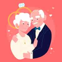 Бесплатное векторное изображение Органические плоские люди празднуют золотую годовщину свадьбы