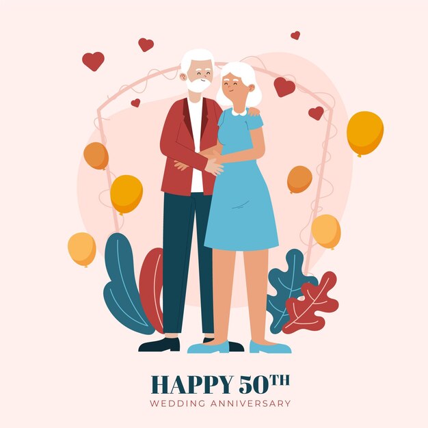 黄金の結婚記念日を祝う有機フラットの人々