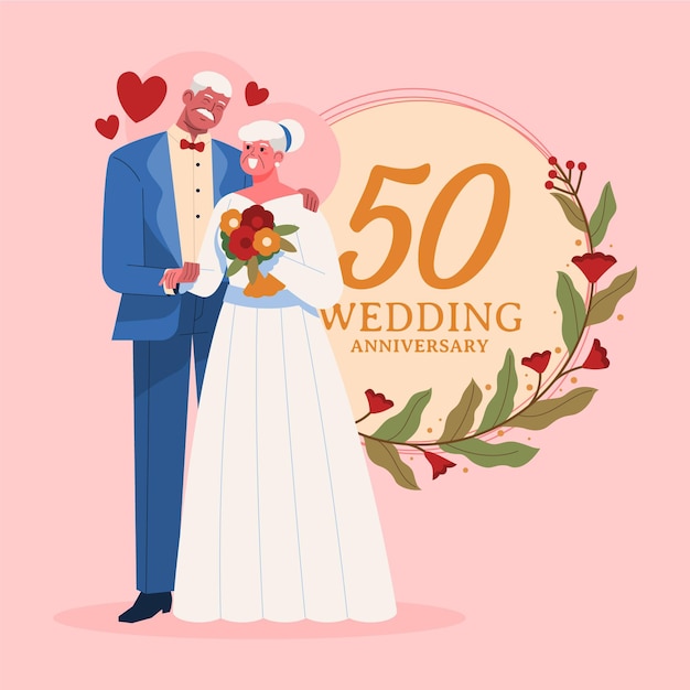 黄金の結婚記念日を祝う有機フラットの人々