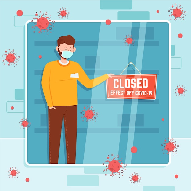 Free vector organic flat people hanging a closed signboard illustration due to coronavirus