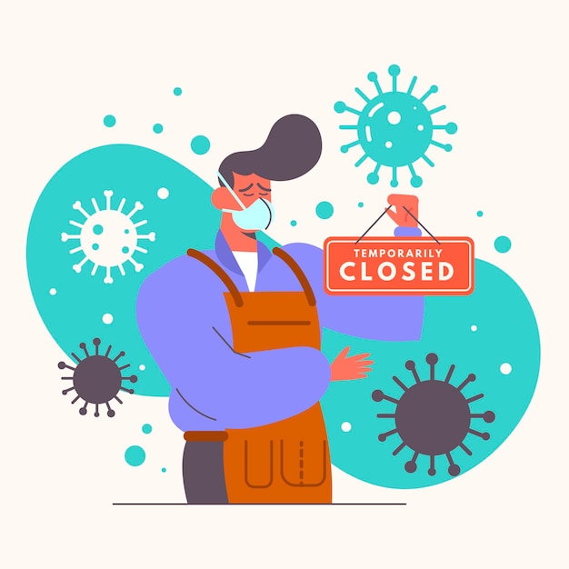 Free vector organic flat people hanging a closed signboard illustration due to coronavirus