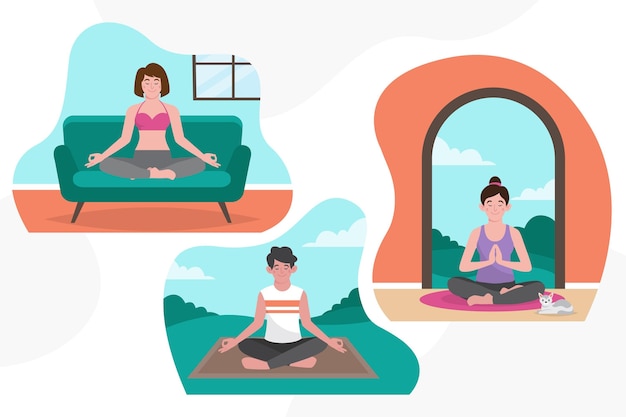 Organic flat people meditating illustration