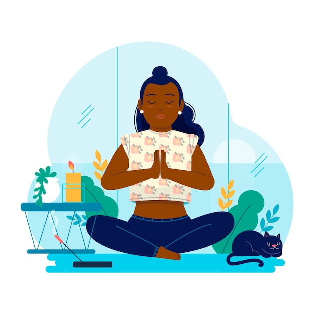 Organic flat people meditating illustration