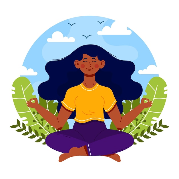 Vettore gratuito persone piatte organiche meditando illustrazione