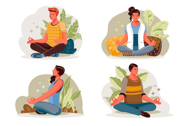 Organic flat people meditating illustration