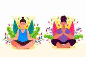 Free vector organic flat people meditating together