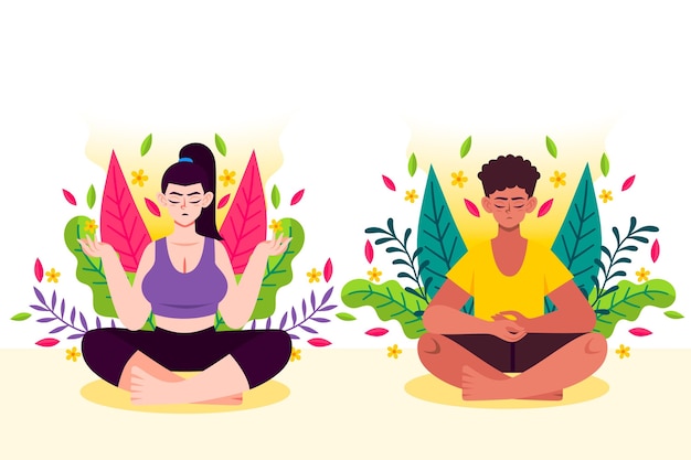 Органические плоские люди медитируют вместе