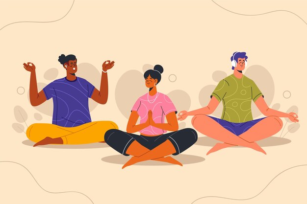 Persone piatte organiche che meditano insieme