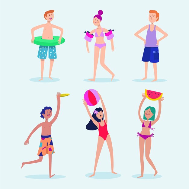 Organic flat people with summer clothes collection