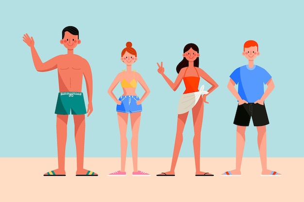 Free vector organic flat people with summer clothes collection