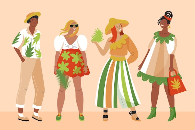 Free vector organic flat people with summer clothes collection