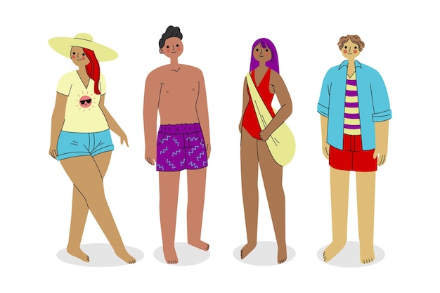 Free vector organic flat people with summer clothes collection