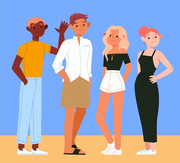 Бесплатное векторное изображение Органические плоские люди с коллекцией летней одежды