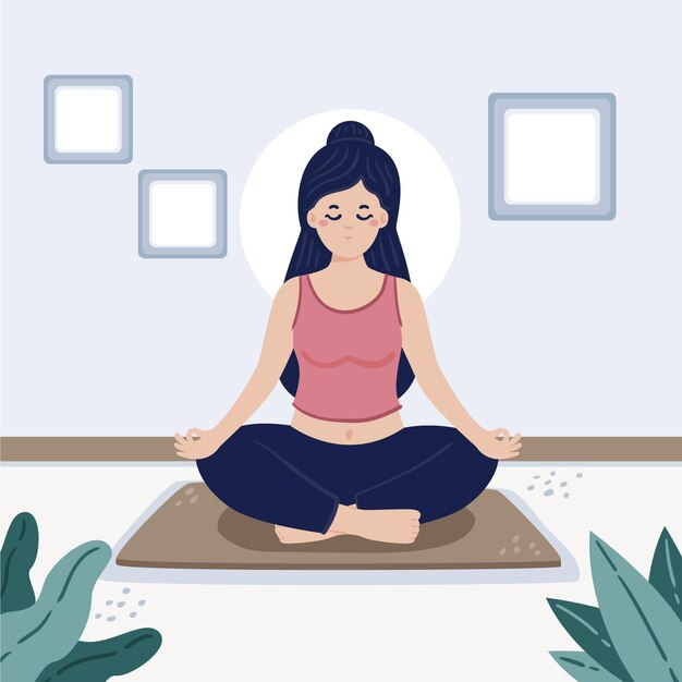 Organic flat person meditating in lotus position