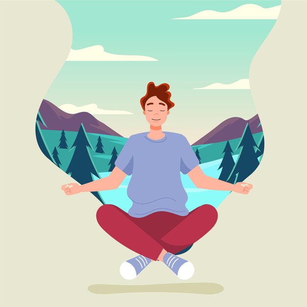 Organic flat person meditating peacefully