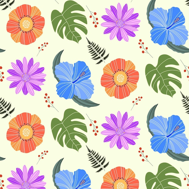 Organic flat pressed flowers pattern