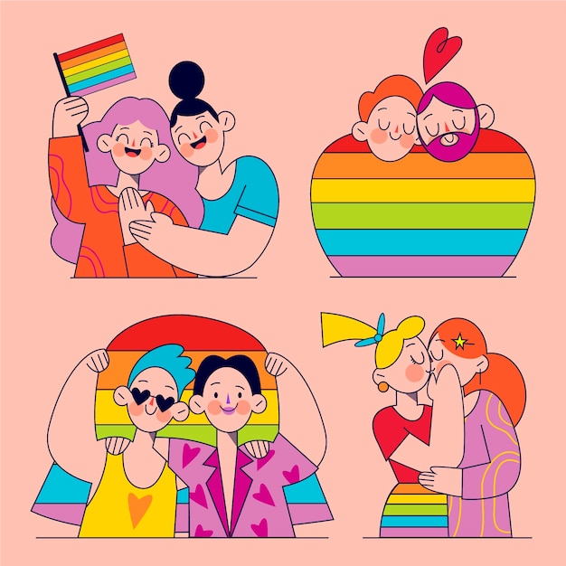 Free vector organic flat pride day couple collection