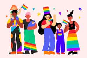 Free vector organic flat pride day family collection