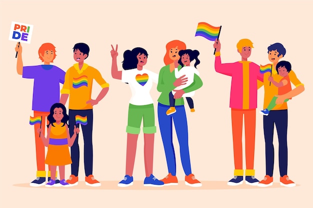 Free vector organic flat pride day family collection