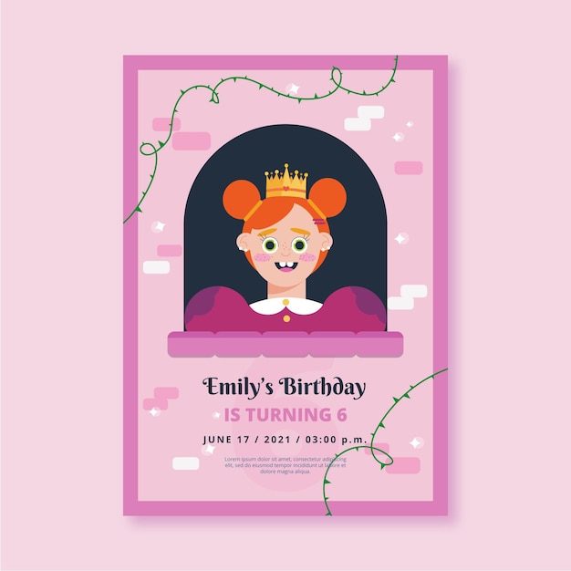 Free vector organic flat princess birthday invitation template