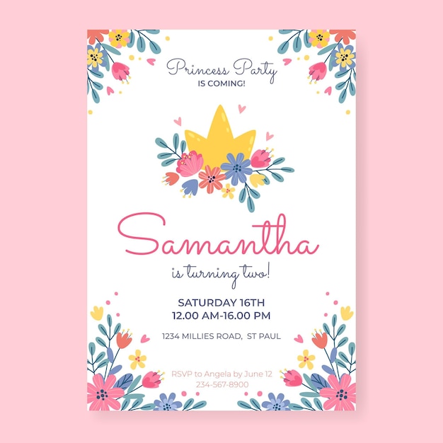 Free vector organic flat princess birthday invitation