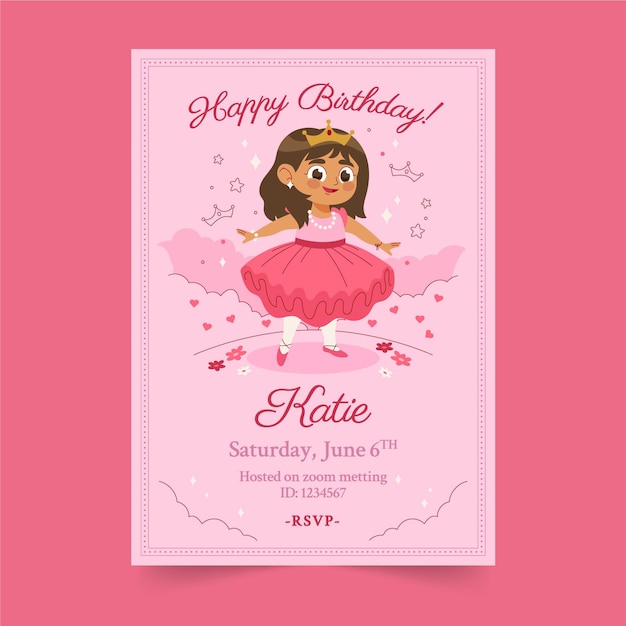 Organic flat princess birthday invitation