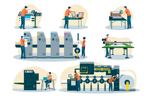 Organic flat printing industry illustration