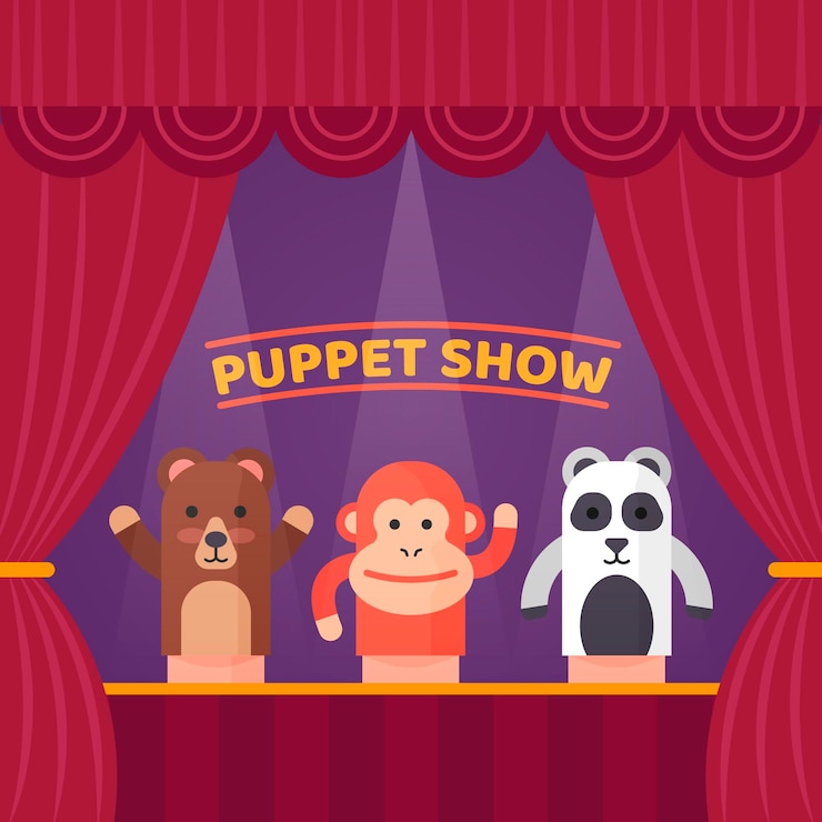 Free Vector organic flat puppet show background illustrated