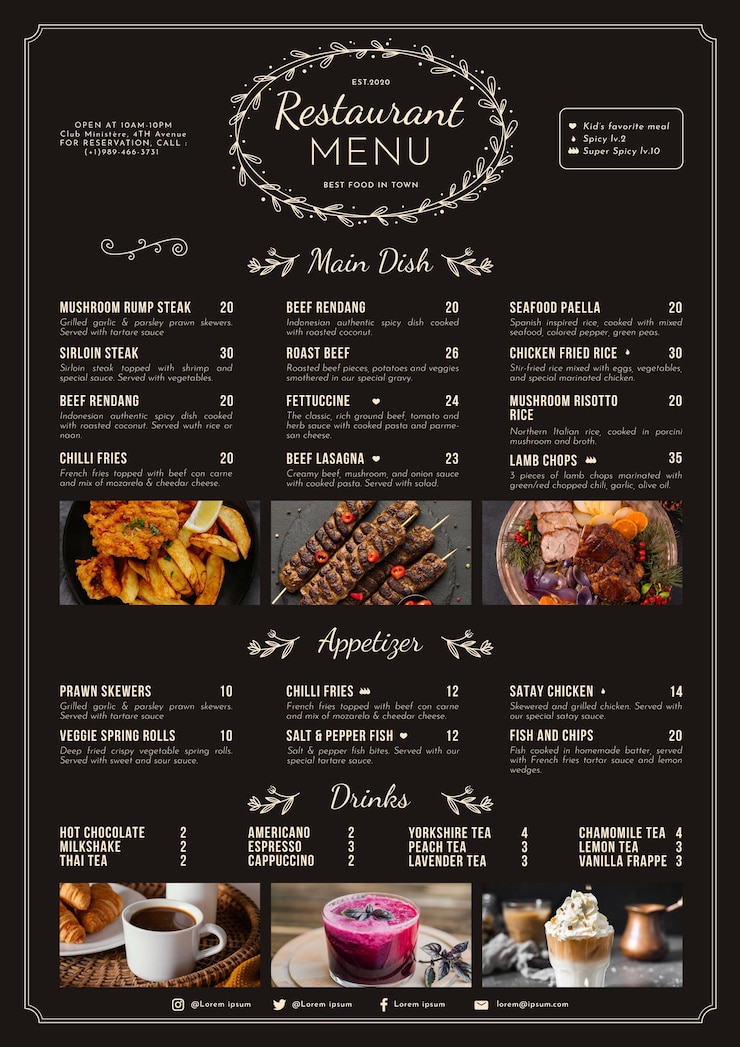 Free Vector organic flat rustic restaurant menu template with photo