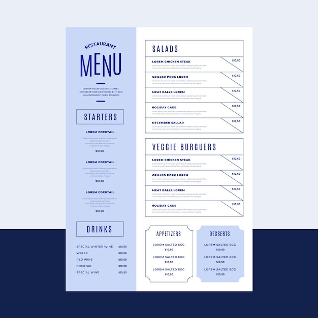 Organic flat rustic restaurant menu template