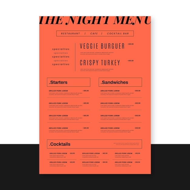 Organic flat rustic restaurant menu template