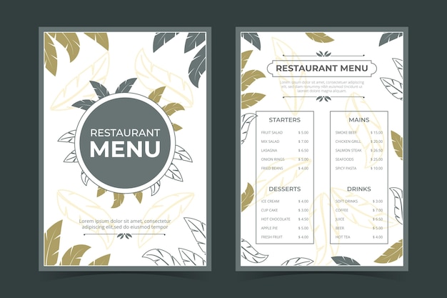 Organic flat rustic restaurant menu template