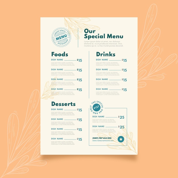 Organic flat rustic restaurant menu