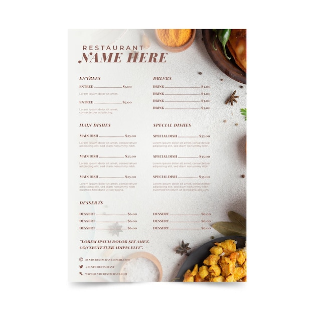 Free vector organic flat rustic restaurant menu