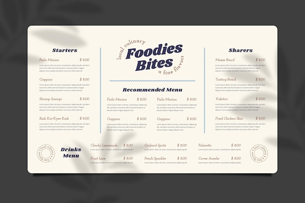 Organic flat rustic restaurant menu