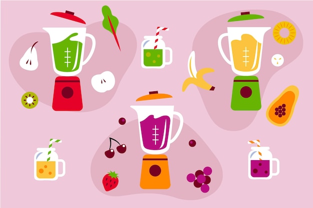 Free vector organic flat smoothies in blender glass illustration