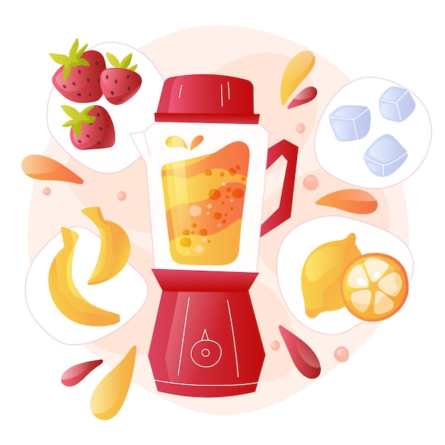 Organic flat smoothies in blender glass illustration