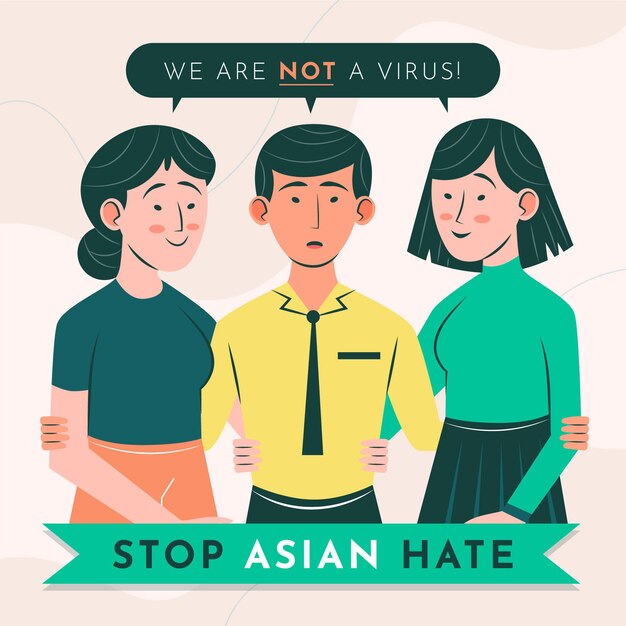 Free vector organic flat stop asian hate illustration