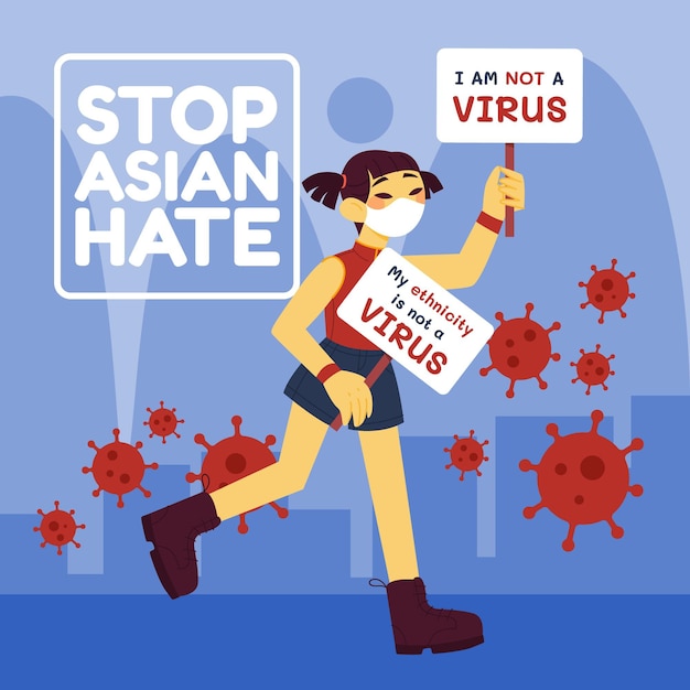 Free vector organic flat stop asian hate illustration