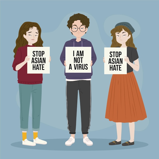 Free vector organic flat stop asian hate message illustrated