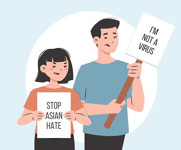 Organic flat stop asian hate message illustrated