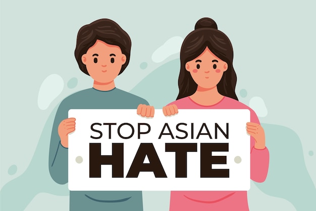 オーガニックフラットストップアジア人の憎しみのメッセージが示されています