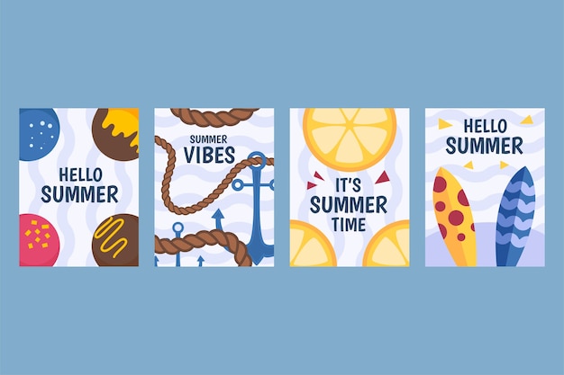 Vettore gratuito collezione di carte estive piatte organiche