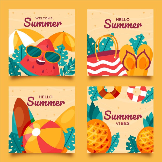 Organic flat summer cards collection