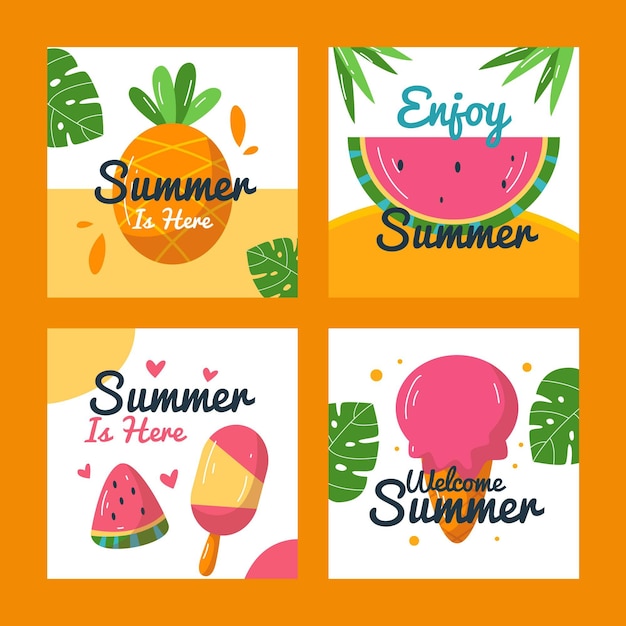 Organic flat summer cards collection