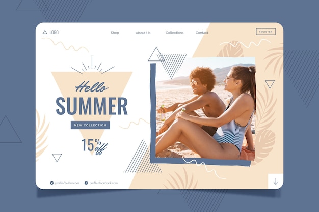 Free vector organic flat summer landing page with photo