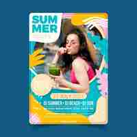 Free vector organic flat summer party vertical poster template with photo